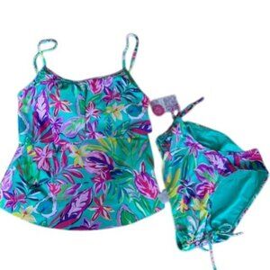 Stella Parker 2 Pc Green Hawaiian Floral Tankini Set NWT Med